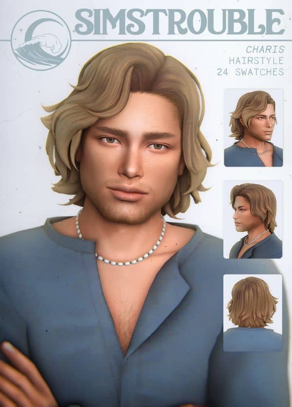 Wavy Hairstyle for Sims 4 Men